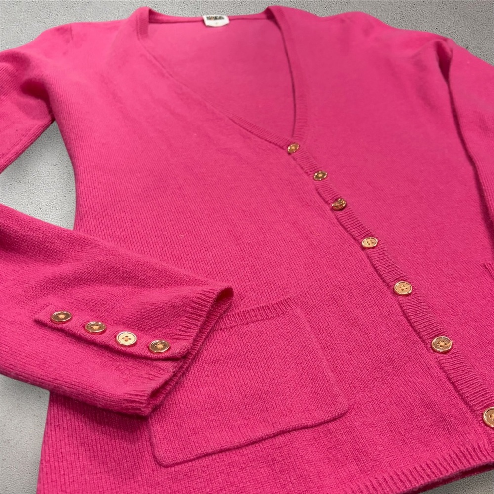 Kings of Cole 100% Cashmere Fuchsia Cardigan w/ Gold Studded Buddha Motif‎ M
